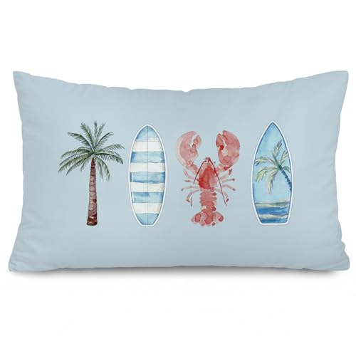 Blue Coastal 12x20 Throw Pillow Cover, Beach Surf Room Decor - color: 01-coastal Pillow Cover-blue(white)