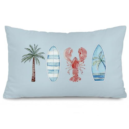 Blue Coastal 12x20 Throw Pillow Cover, Beach Surf Room Decor - color: 01-coastal Pillow Cover-blue(white)