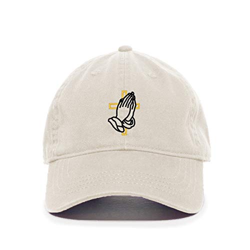 Praying Hands with Cross Baseball Cap Embroidered Cotton Adjustable Dad Hat - color: Putty
