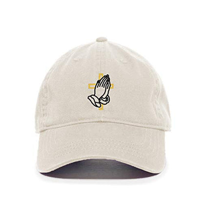 Praying Hands with Cross Baseball Cap Embroidered Cotton Adjustable Dad Hat - color: Putty