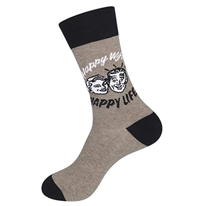 FUNATIC Crazy Socks with Funny Sayings - Novelty Gift for Men, Women, Adult - color: Happy Wife Happy Life