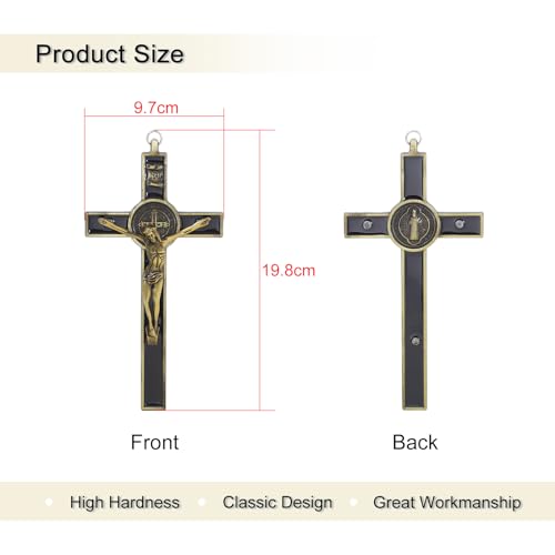 KOMI 7.5" Metal Crucifix Wall Cross with Black Enamel Catholic Jesus Cross - color: Black-Gold