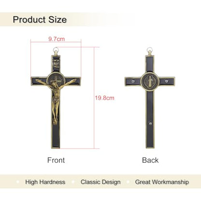 KOMI 7.5" Metal Crucifix Wall Cross with Black Enamel Catholic Jesus Cross - color: Black-Gold
