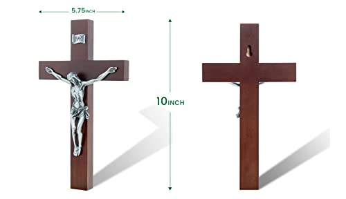 DCCXN Handmade Catholic Solid Wooden Wall Crosses,Crucifix Wall Crosses for Home Decor with Silver Jesus Christ-10 Inch (Pack of 3) - size: 10"L x 5.7"W (Pack of 3)