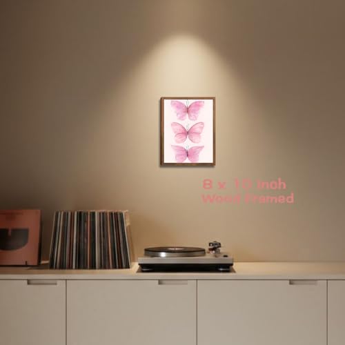 SEHSUVC Pink Butterfly Canvas Prints Wall Art, Wood Framed Vintage Insect Wall Decor, Cute Coquette Preppy Girls Aesthetic Room Decor Gifts for Bedroom Living Room Home Decor 8x10inch - color: Pink Butterfly-4