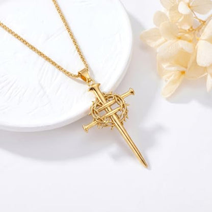 14K Gold Plated Cross Pendant Necklace Christian Jewelry Religious Gift - color: B02-Nail Cross Gold