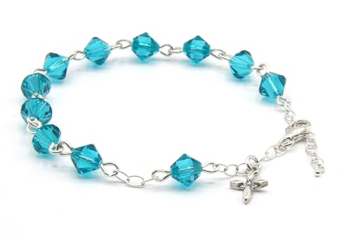 Catholic Communion Rosary Bracelet Created with Swarovski® Crystals, Glass - color: Zircon - December