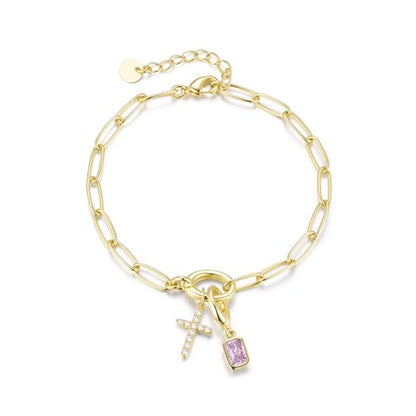 Free bird 14K Gold Cross Birthstone Bracelets for Women Dainty Charm - color: 06-June