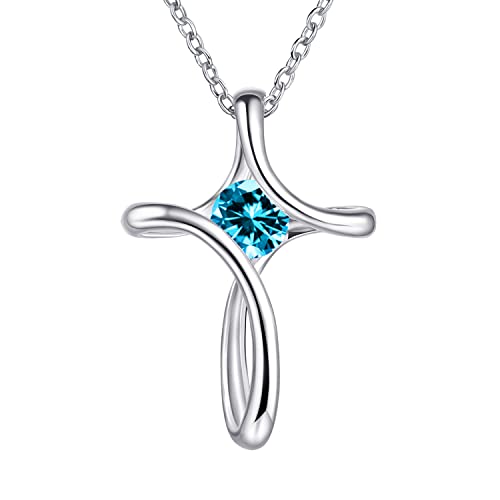 Cross Necklace for Women 925 Sterling Silver Birthstone Necklace for Women - color: 12-Dec-Turquoise