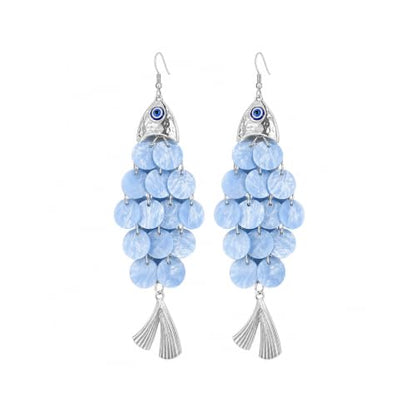 Fish Earrings For Women, Boho Colorful Acrylic Resin Tropical Sea Life Large Dangle Earring Hypoallergenic Summer Beach Vacation Statement Jewelry Gifts - color: Blue-scaled fish