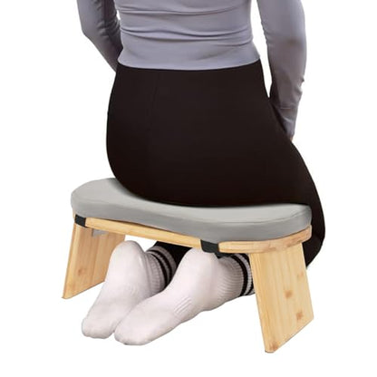 Grey Meditation Bench Foldable Wooden, Ergonomic Kneeling Meditation Stool for Home Yoga Practice, Portable Seiza Bench with Cushion for Prayer and Mindfulness, Folding Legs for Travel Storage