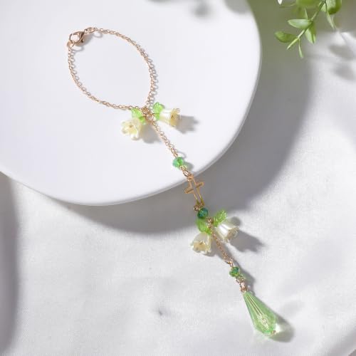 Green Flower Cross Car Rearview Mirror Charm Lily of Valley - color: Yellow Green - Flower