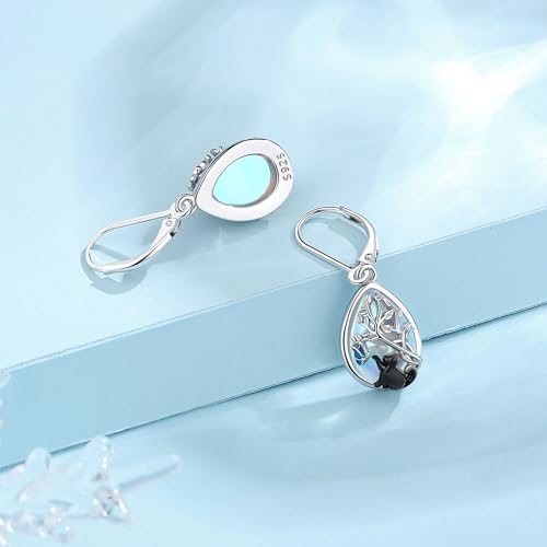 Vito Moonstone Turquoise Drop Earrings for Women, 925 Sterling Silver Hooks - style: Cat