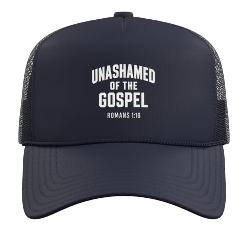 Unashamed of the Gospel, Christian Teen Romans 1:16 Trucker Hat with Adjustable Mesh Back - color: Navy Blue