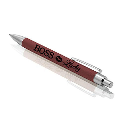 KATE POSH - BOSS Lady Burgundy Leather Pen, Classy Lips Design