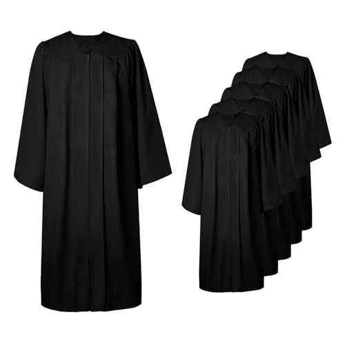 6 Pcs Choir Robes for Church adults Baptism Robes for Water Baptism Unisex Matte Graduation Gowns for College - color: Black, size: 39(4'6"-4'8")