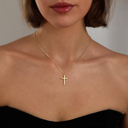 Cross Necklace for Women, Dainty 14K Gold Plated CZ Pendant - color: Gold-3D cross