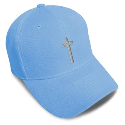 Custom Baseball Cap Cross Silver Christ Jesus God Faith Christian Hats - color: Light Blue Design Only