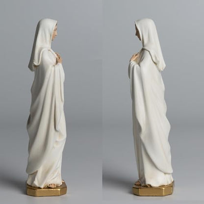 BC Catholic Immaculate Heart of Mary Figure, 6" H Blessed Holy Mother Virgin Mary Statue Indoor, Religious Gifts, Handpainted Renaissance Sculpture Purity & Grace Collection by Buildclassic - color: Gold&white Immaculate Heart