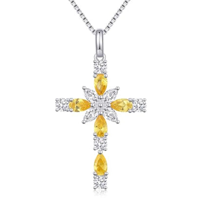 925 Sterling Silver Cross Necklace for Women，Birthday Delicate Star Cross Necklace Jewelry Gifts for Women，Birthstone Religious Jewelry for Mom, Chain 18 inch - color: K. 11. Yellow-November-Topaz