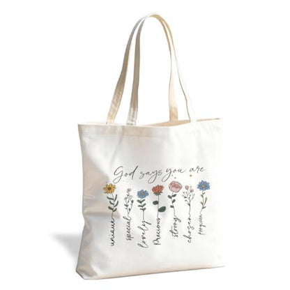 Christian Canvas Tote Bag for Women, Inspirational Faith Shoulder Bag - color: God 01