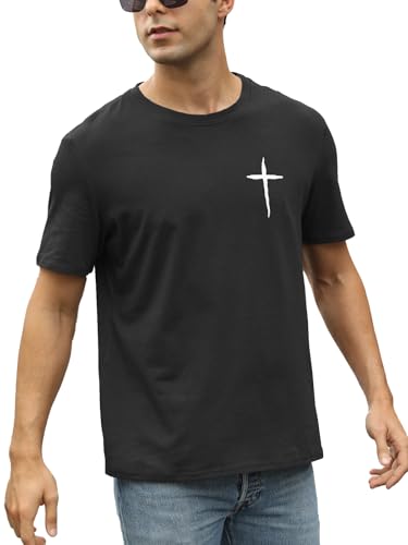 Mens Short Sleeve Cotton T-Shirts Crew Neck Jesus Cross Printed Shirts Faith Christ Shirts - color: Dark Grey, size: Medium