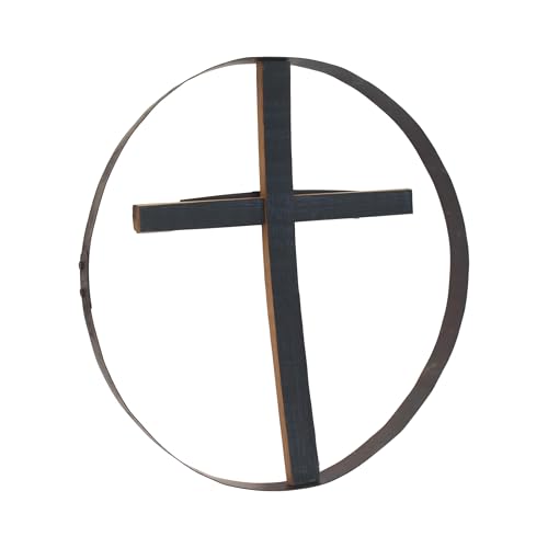 AmishToyBox.com Rustic Barrel Ring With Cross Decorative Wall Art, Reclaimed Whiskey Barrel Art