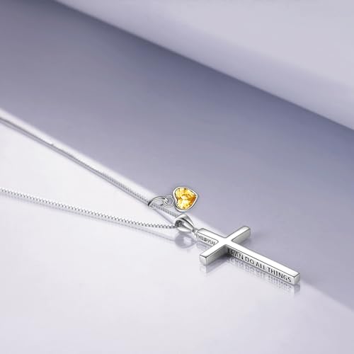 POPLYKE Cross Necklace 925 Sterling Silver Philippians 4:13 I Can Do All The Things Inspirational Necklace Gifts for Women Men 20+2'' - color: silver-11 November