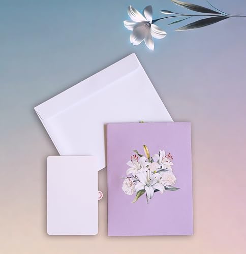 Lilies Pop Up Sympathy Cards with Envelopes, 6x8in Sorry for Your Loss Card, Pop Up Sympathy for Loss of Loved one, Mother, Father, Husband Religious (White Lily Sympathy) - color: White Lily Sympathy