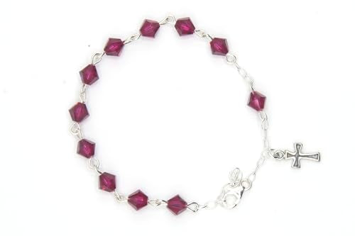 Catholic Communion Rosary Bracelet Created with Swarovski® Crystals, Glass - color: Ruby - July