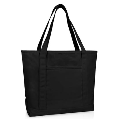 DALIX 20" Solid Color Cotton Canvas Shopping Tote Bag in Black - color: Black