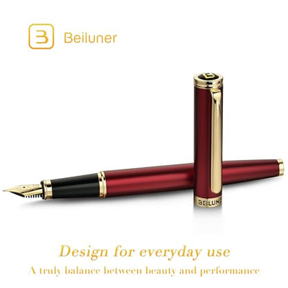 BEILUNER Red Fountain Pen,Stunning Luxury Pens with 24K Gold Finish, Gorgeous 24K Gilded Nib(Medium), Fancy Pen Gift for Men&Women -Ink Converter-Elegant,Professional,Office,Nice Pen for Writing - color: Red&Gold, style: Medium Nib