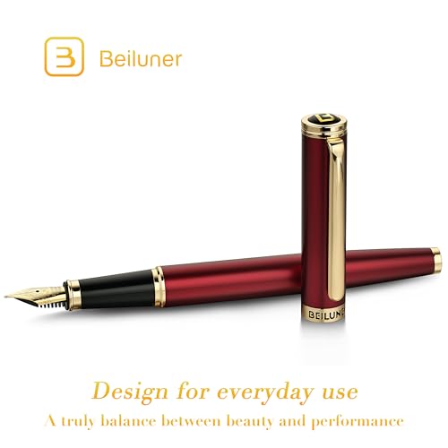 BEILUNER Red Fountain Pen,Stunning Luxury Pens with 24K Gold Finish, Gorgeous 24K Gilded Nib(Medium), Fancy Pen Gift for Men&Women -Ink Converter-Elegant,Professional,Office,Nice Pen for Writing - color: Red&Gold, style: Medium Nib