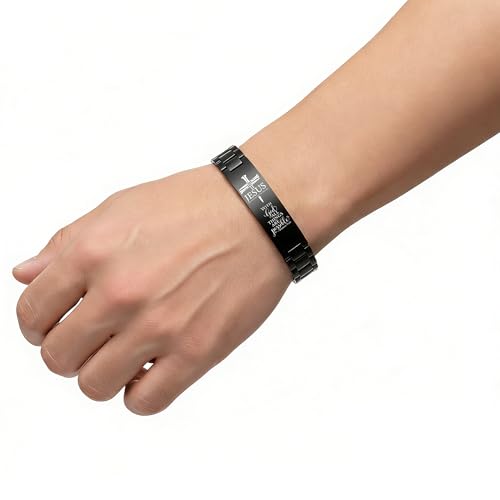 Bible Verse Bracelets Inspirational Christian Wristbands Graduation Gifts to Son Men Dad Father Husband Boyfriend Encouragement Jewelry Adjustable Stainless Steel Bracelet - style: MATTHEW 19:26(DON'T LET THE HARD DAYS WIN)