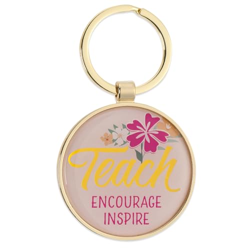 Christian Art Gifts Metal Inspirational Scripture Keychains for Men & Women: Round Sturdy Multicolor Encouraging Keyrings - color: Teach/Gold & Pink Floral