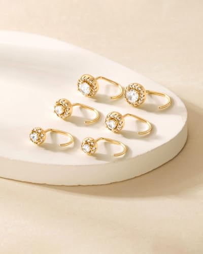 3 Pairs Backless Earrings for Women, Stay Close Half Hoop Earrings - color: Gold-Diamond 5/6/7mm