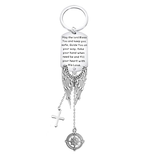 BEKECH May The Lord Bless You And Keep You Safe Guardian Angel Charm Keychain Scripture Bible Verse Christian Blessing Gift