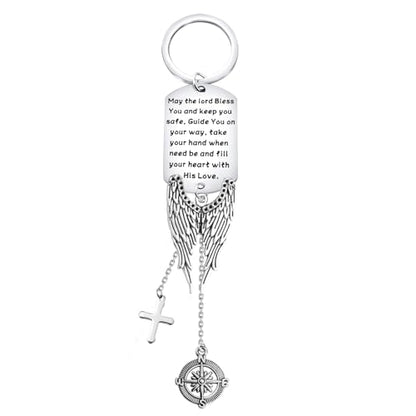 BEKECH May The Lord Bless You And Keep You Safe Guardian Angel Charm Keychain Scripture Bible Verse Christian Blessing Gift