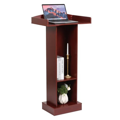 Podium Stand for Lectern Presentation Church Classroom, Pulpit with Wooden Heavy Base, Podium for Lecture, Wedding Speech - color: Reddish Brown-classic