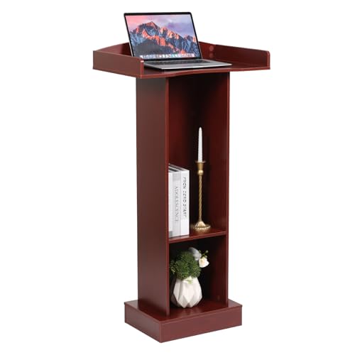 Podium Stand for Lectern Presentation Church Classroom, Pulpit with Wooden Heavy Base, Podium for Lecture, Wedding Speech - color: Reddish Brown-classic