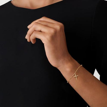 Gold Cross Bracelet for Women, Dainty 18K Gold Plated Double Pendant Jewelry, Sparkling Zirconia Prayer Bracelet, Adjustable Link Chain Lobster Clasp (5.9in + 2.4in) - style: Minimalist Cross Bracelet