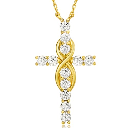 LOVE&LOVE Moissanite Cross Necklace for Women, 1.2 CT, 925 Sterling Silver - color: Gold Möbius