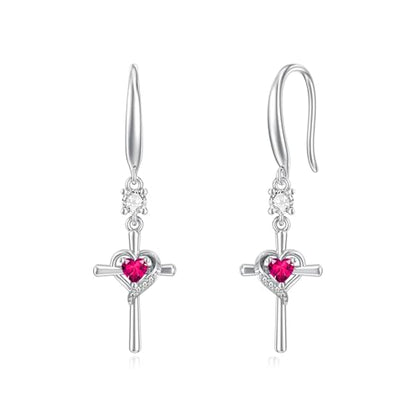 Seiyang Cross Birthstone Earring 925 Sterling Silver Cross Dangle Drop Earrings with 12 Months Birthstone Birthday Jewelry Gifts for Women Mom Her - color: 07-July, size: Style A