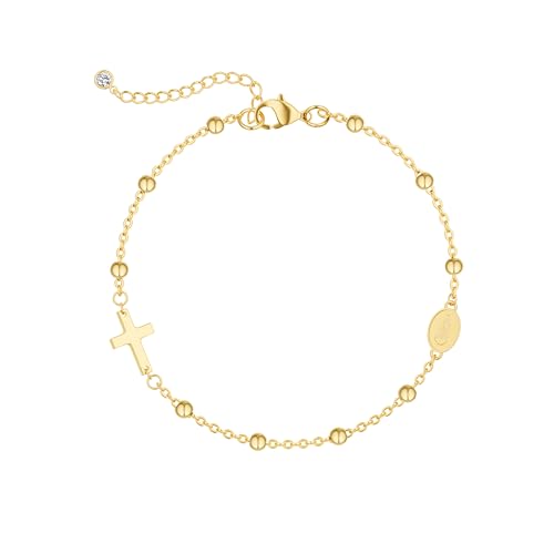 14K Gold Plated Cross Knot Bracelet for Women - color: Cross&Jesus&Beads Chain