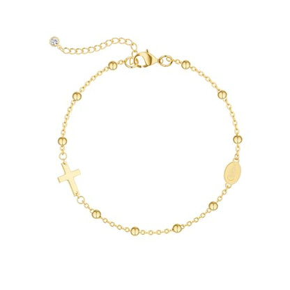 14K Gold Plated Cross Knot Bracelet for Women - color: Cross&Jesus&Beads Chain