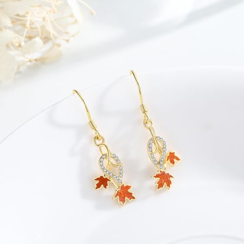 Yue Yuan Animal Plant Earrings for Women 925 Sterling Silver Butterfly/Cat/Jellyfish/Shell/Maple Leaf/Cardinal/Celtic Drop Earrings Silver Dangle Jewelry Birthday Anniversary Christmas Gift for Mother Wife - style: Maple Leaf