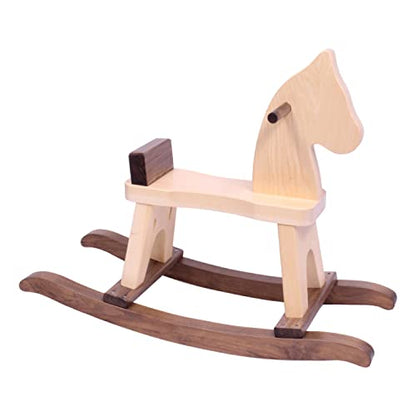 Wooden Rocking Horse Toddler Ride-On Toy (Walnut and Natural) - color: Walnut and Natural