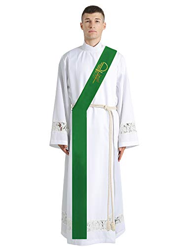 IvyRobes Deacon Clergy Stole With Grapes Wheat Embroidered 110" Long-4 Colors Available - color: Kelly Green