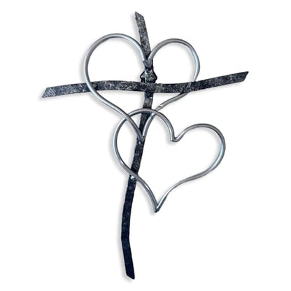 Taprion Wall Cross,Silver Heart Cross Religious Wall Art- 10Inch