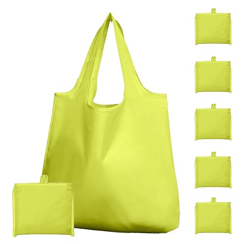 Reusable Grocery Bags 6 Pack, Foldable Shopping Bags with Pouch, Heavy Duty 50 LBS, Machine Washable Travel Totes - color: Yellow
